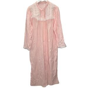 Vintage Figurfit Lightweight Fleece Robe Pink Lace Size XL Cottage Core Nylon